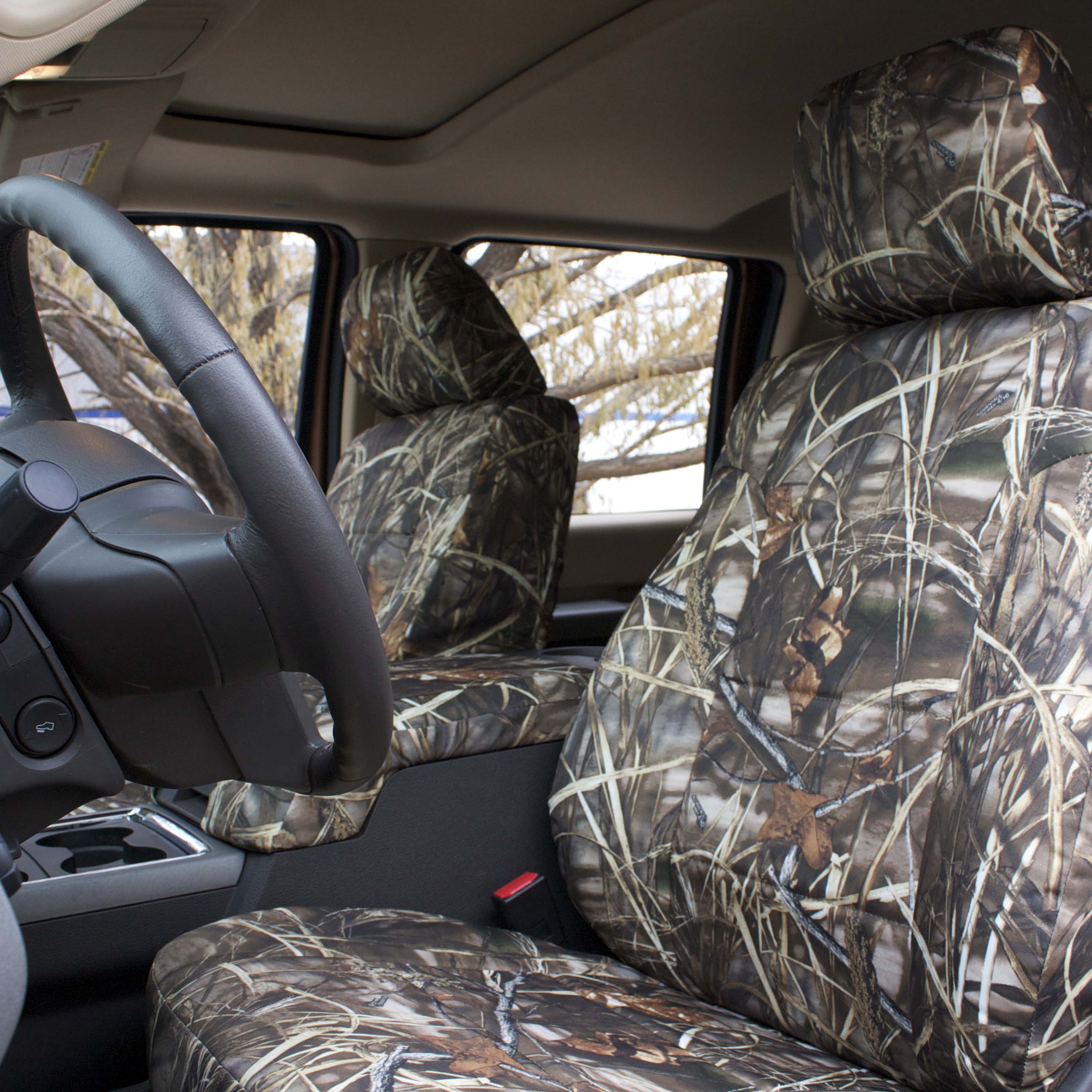 Front/Rear Solid Bench w/wo Separate Headrests/Armrest Totally Covers Compatible with 1992-1998 Ford F-150 F-250 F-350 Camo Truck Seat Covers Beige & Green F-Series F150 F250 F350 