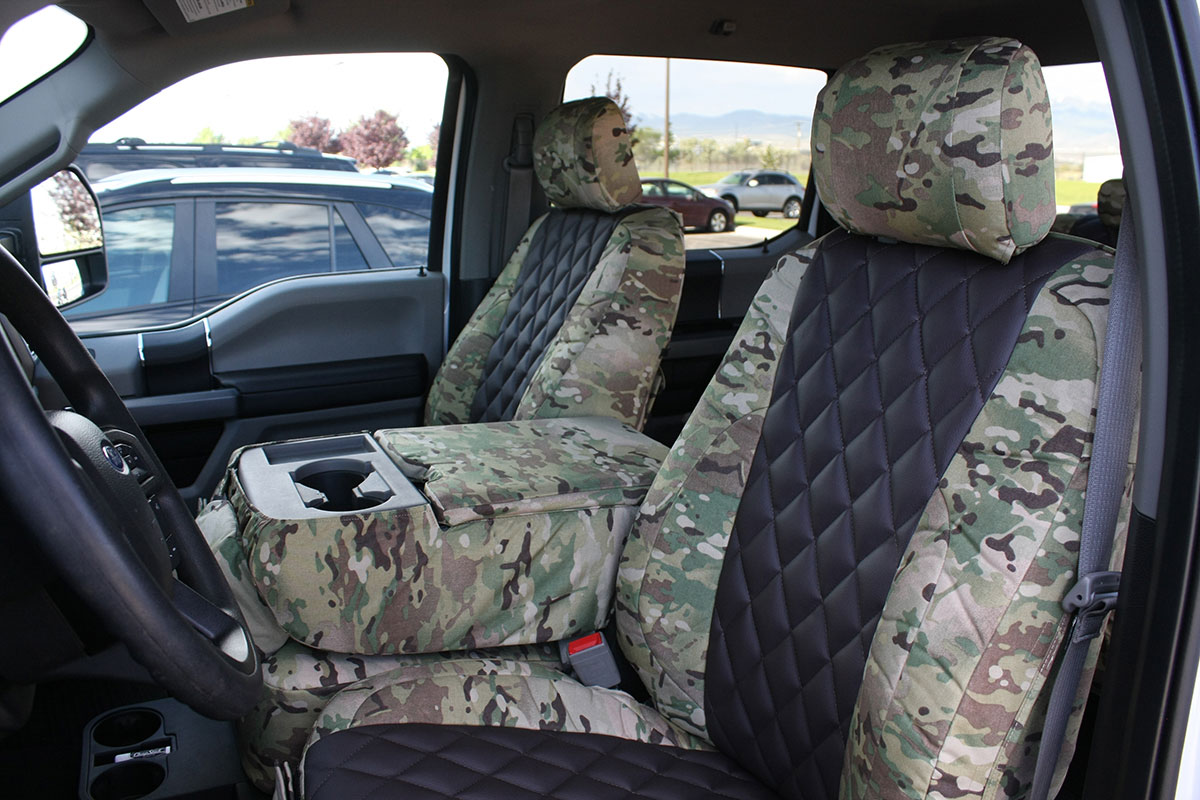 Durafit Seat Covers FD81 Seat Covers Made in MC2 Camo Velour for 2015-2016 Ford F150 Super Crew Front and Rear Seat Cover Set. 