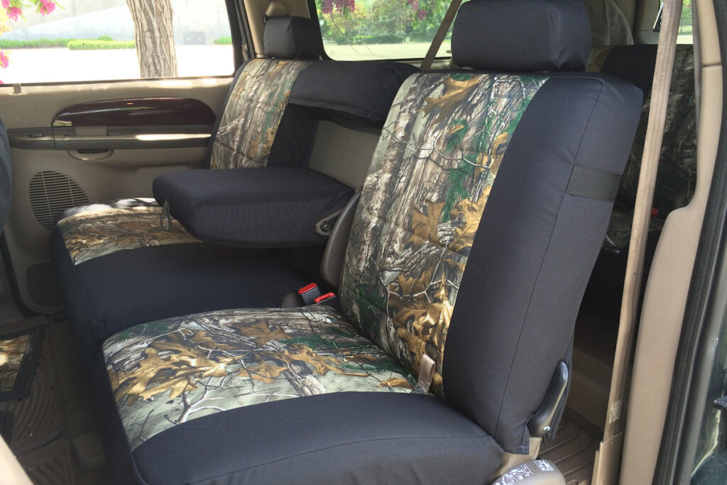 2004 Ford Excursion second-row Realtree Xtra camo seat covers with Black Dura EZ-Care trim