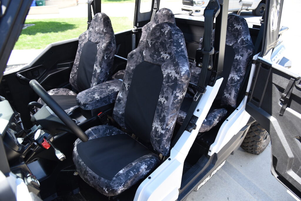 2022 Polaris General front seat covers with Black Dura EZ-Care inserts and TrueTimber Urban canvas trim