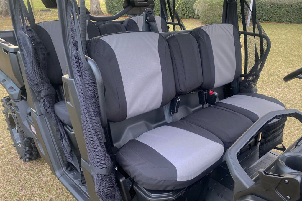2019 Can-Am Defender front bench seat covers with Charcoal Dura EZ-Care inserts and Black Dura EZ-Care trim