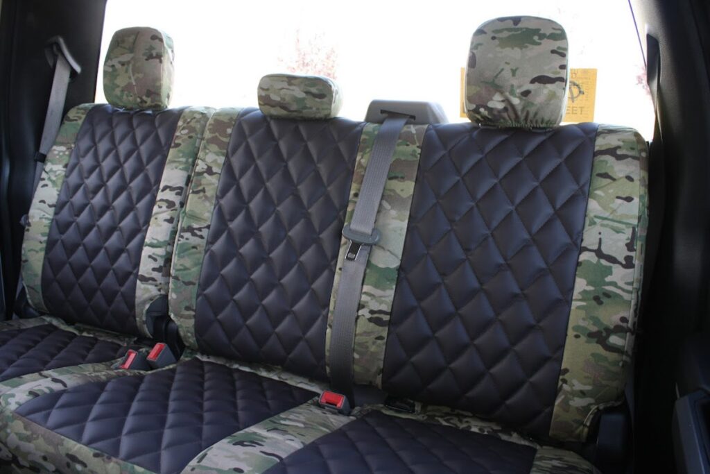 2019 Ford F-250 rear seat covers in Brown Sof-Touch Diamond with MultiCam Original camouflage
