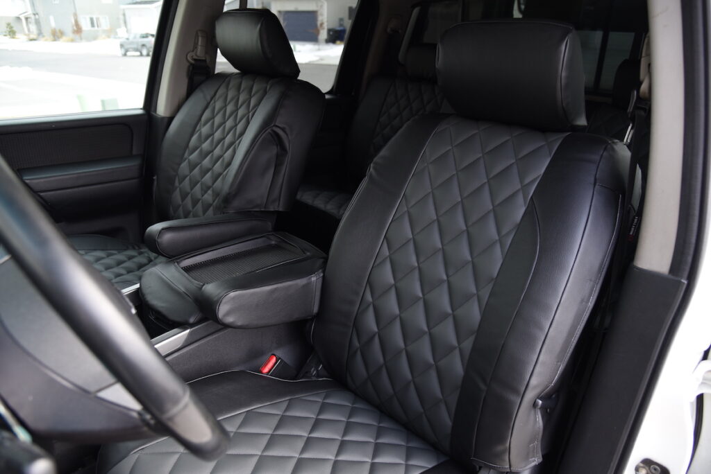 2010 Nissan Titan front Leatherette Seat Covers with Charcoal Sof-Touch Diamond inserts and Black Sof-Touch trim