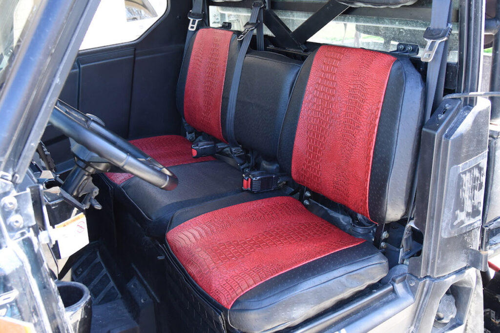2016 Polaris Ranger XP 900 front bench UTV seat covers with Flame Croc inserts and Black Ostrich trim