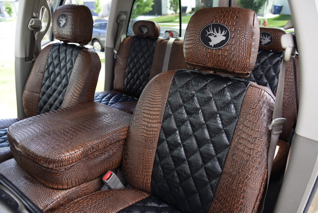 2018 Ford F-350 seat covers in Midnight Croc Diamond and Java Croc trim