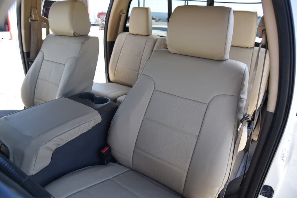 2013 Ford F-350 front seat covers in Sandstone Perforated Sof-Touch and Sandstone Sof-Touch trim