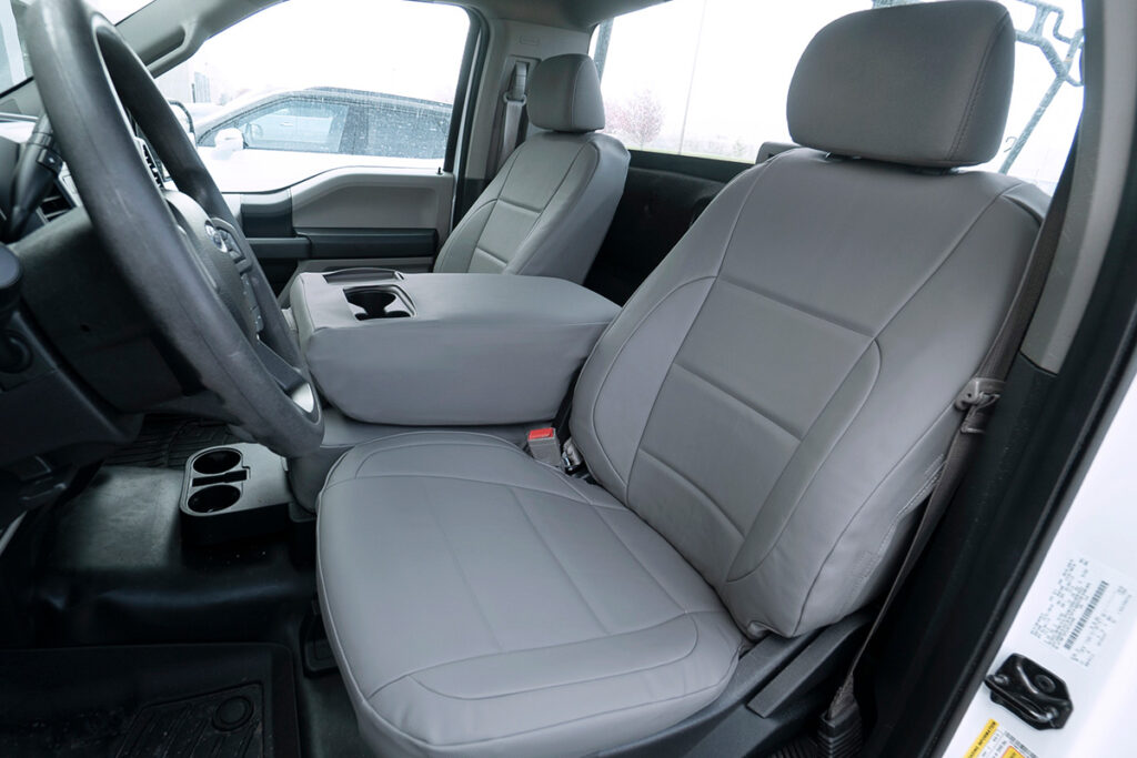 2014 Ford F150 front seat covers in Medium Gray Sof-Touch simulated leather
