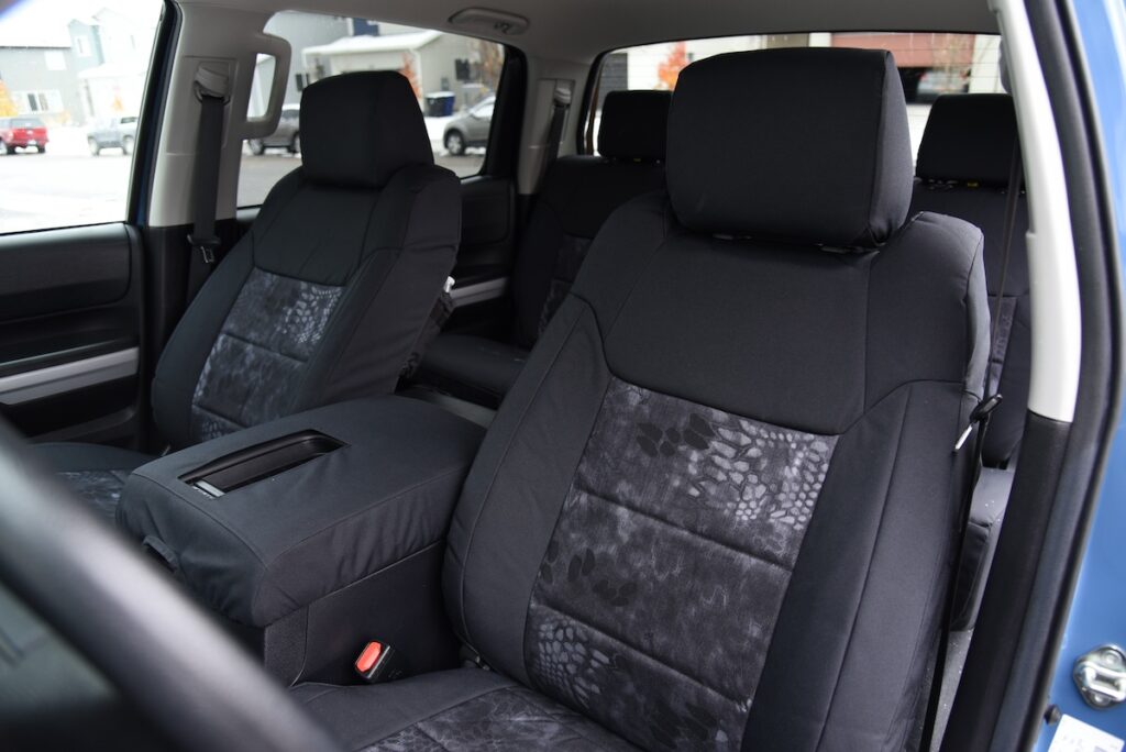 2020 Toyota Tundra seat covers with Kryptek Typhon inserts and Black HD1000 trim