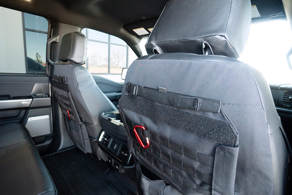 2021 Ford F-150 tactical seat back organizer in Black Sof-Touch simulated leather