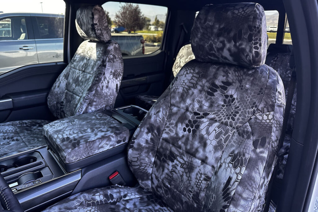 2021 Ford F-150 front seat covers in Kryptek Raid camouflage