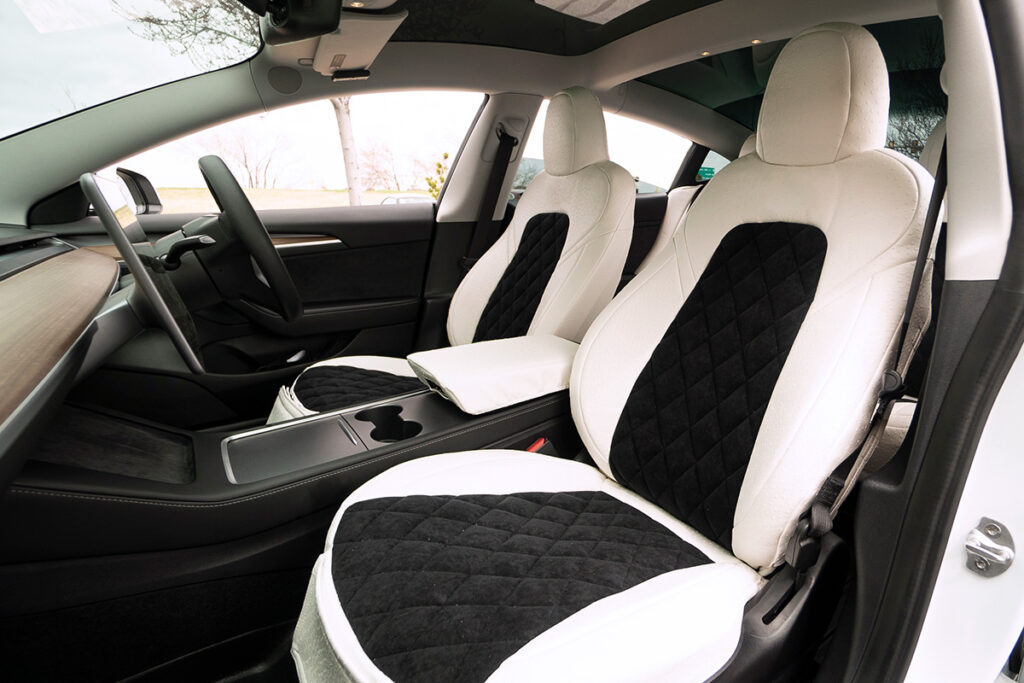 2021 Tesla Model 3 Black Tuff Suede Diamond White Ostrich | Covers and Camo