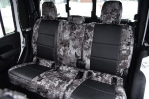 2023 Jeep Gladiator rear Kryptek seat covers with Black Ostrich inserts and Kryptek Raid trim
