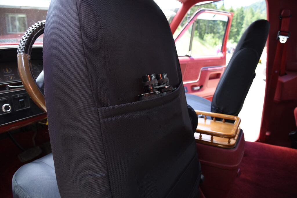 1991 Ford F-250 black ballistic canvas front seatback cover with storage pocket