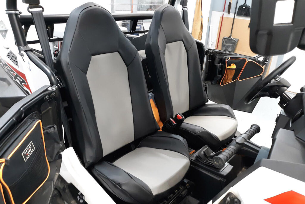 2020 Polaris RZR 900 front bucket UTV seat covers with Medium Gray Sof-Touch inserts and Black Sof-Touch trim