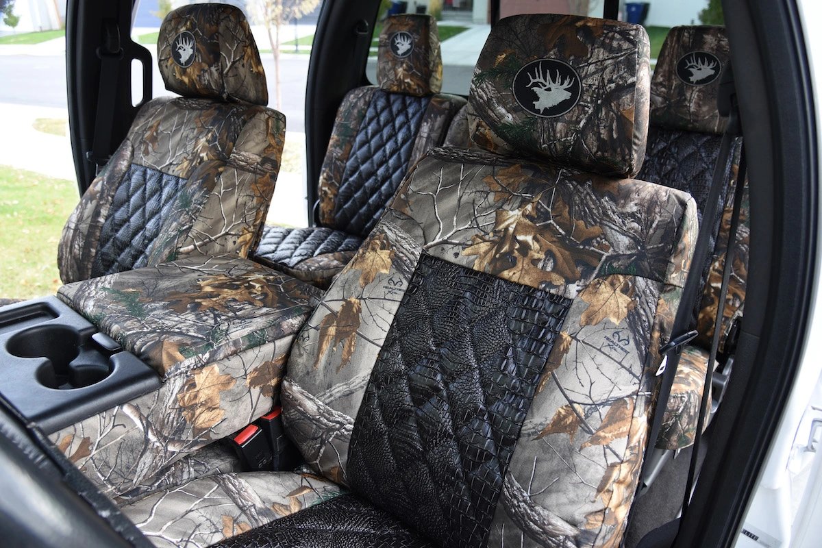 Green Muddy Camo Custom Car Seat Covers, Hunting &#8211; Fishing Car  Accessories Gifts Set Of