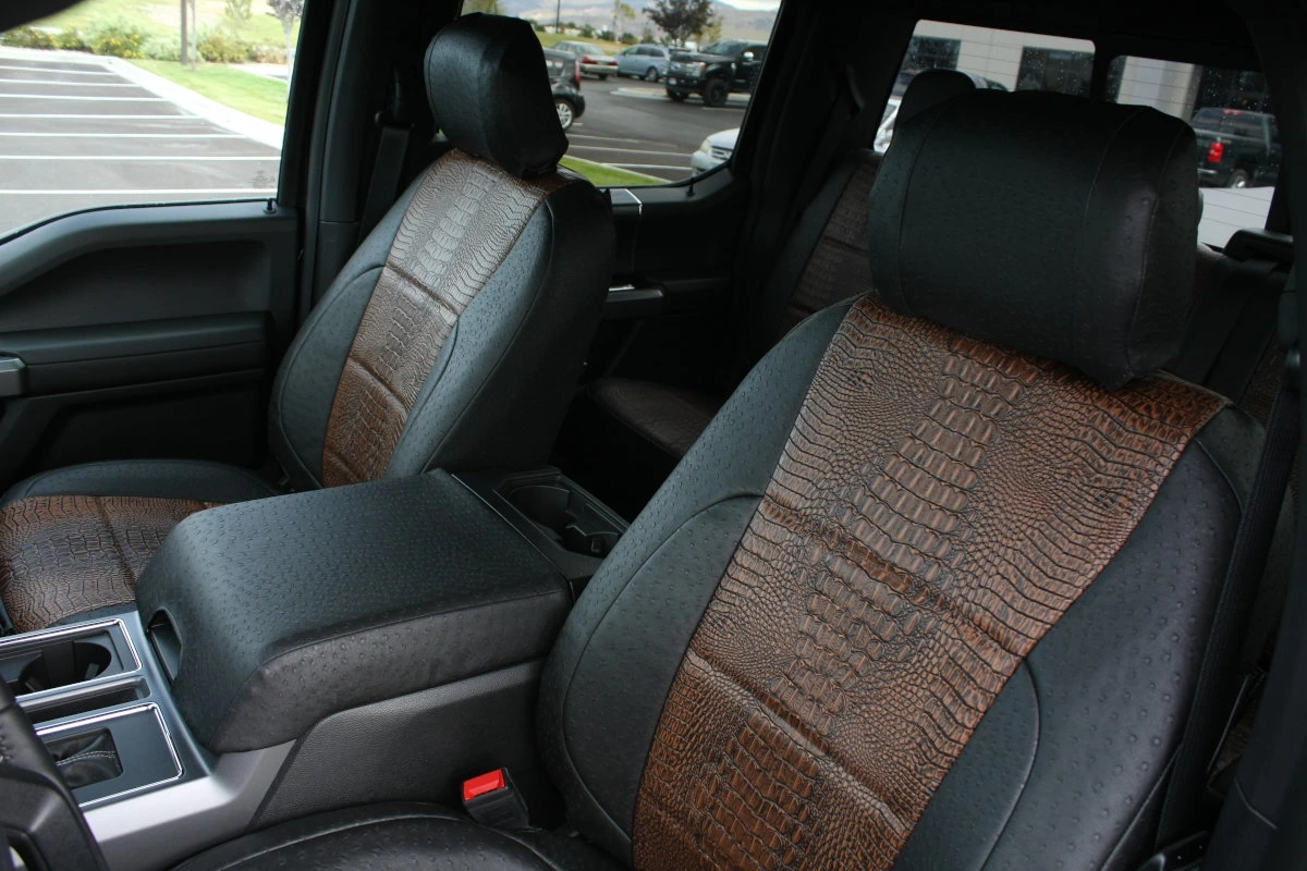 2019 Ford F-150
  
         Insert: Java Croc E42 (Sim. Leather)
  Trim: Black Ostrich E01 (Sim. Leather)
Product: Exotic - Gold Series