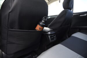 2015 Ford Fusion front Canvas Seat Covers Bronze Series with Gray Cordura inserts and Black Cordura side panels