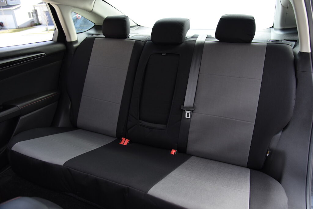 2015 Ford Fusion front Canvas Seat Covers Bronze Series with Gray Cordura inserts and Black Cordura side panels