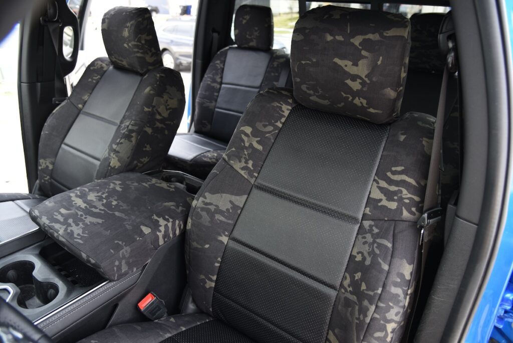 2023 RAM 2500 front MultiCam Black seat covers with Black Perforated Sof-Touch inserts