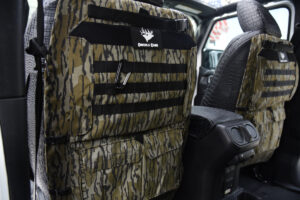 2020 Jeep Gladiator front seat backs with Mossy Oak Bottomland panels and MOLLE webbing