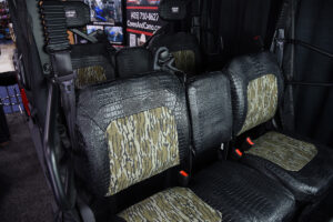 2026 CFMOTO U10 bench seats with Midnight Croc trim and Mossy Oak Bottomland inserts