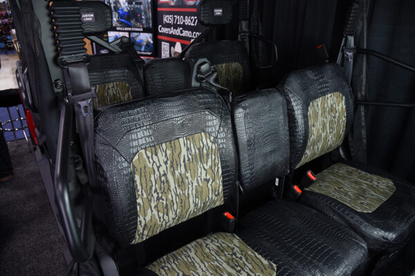 2026 CFMOTO U10 bench seats with Midnight Croc trim and Mossy Oak Bottomland inserts