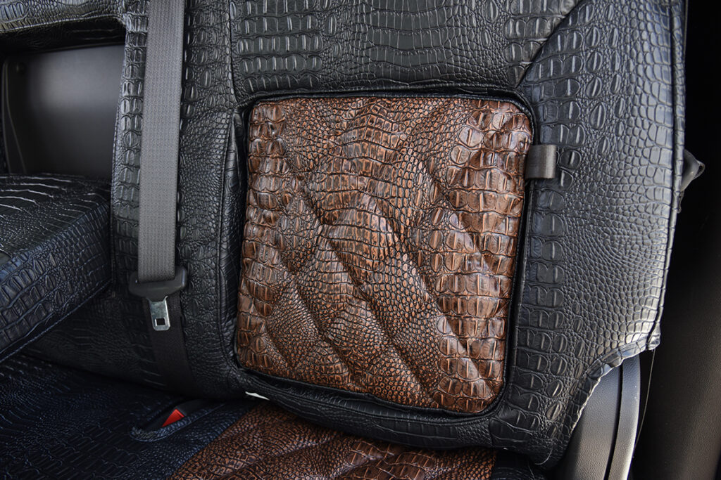 2024 GMC Sierra 3500 Java Croc Diamond Stitch insert panel on Alligator seat covers