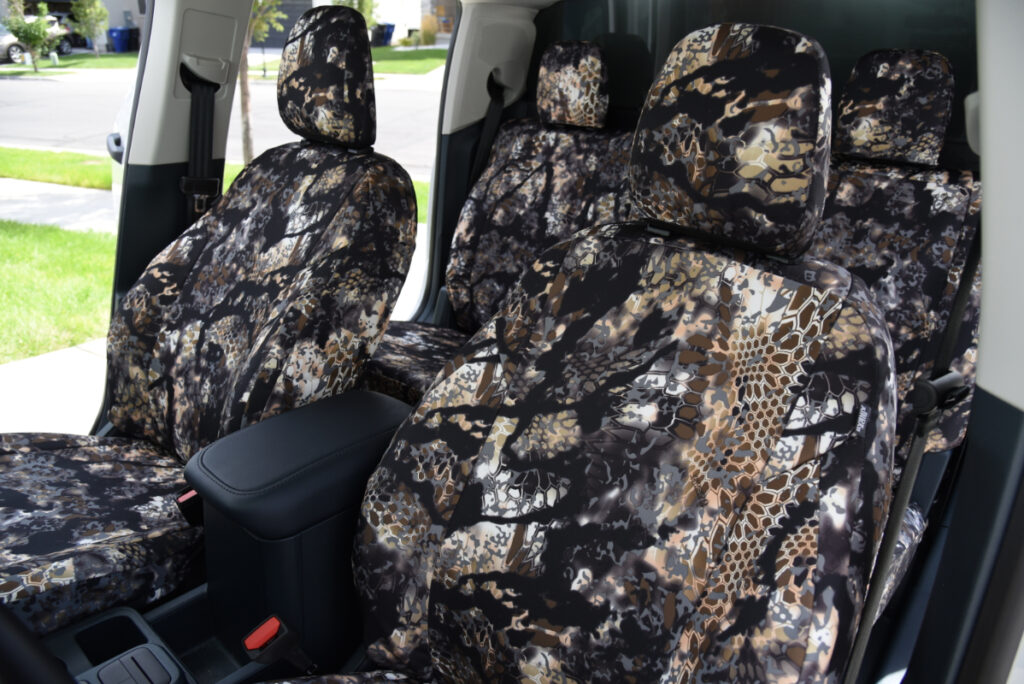 2025 Ford Maverick front seating with Kryptek Skyfall Black seat covers