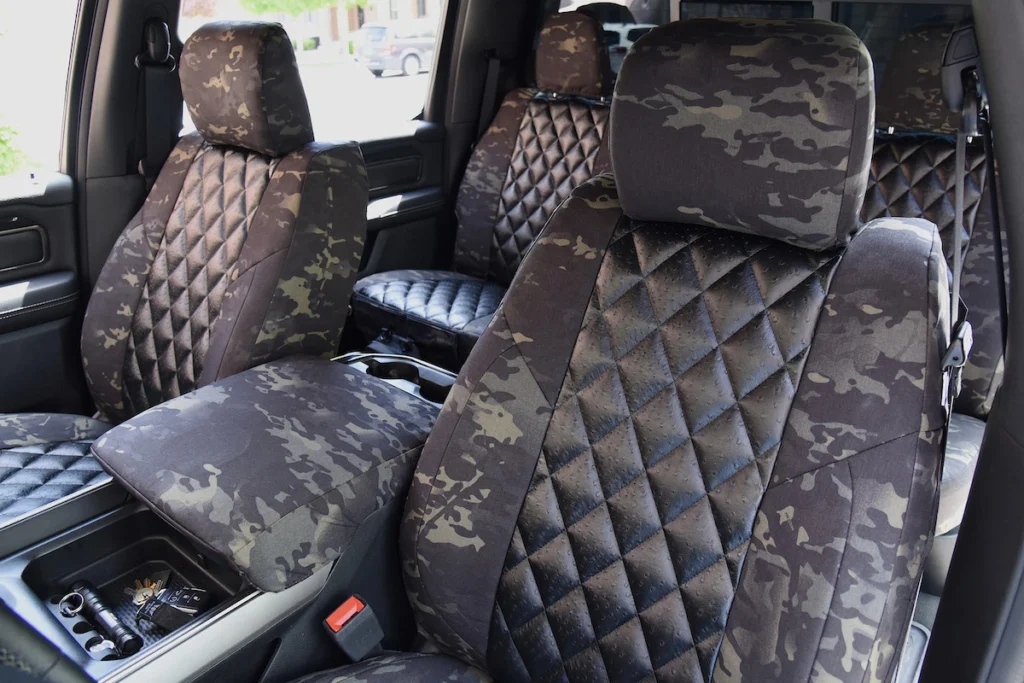2021 RAM 1500 Black Ostrich Diamond MultiCam Black MultiCam Seat Covers Gold Series | Covers and Camo