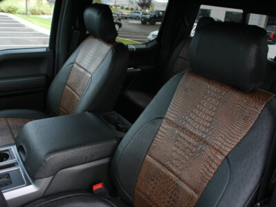 <b>
2019 Ford F-150
</b>
  <br>
         Insert: Java Croc E42 (Sim. Leather)
  </br>Trim: Black Ostrich E01 (Sim. Leather)
<br>Product: Exotic - Gold Series</br> 2019 Ford F150 Java Croc Black Ostrich