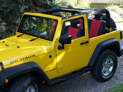 2008 Jeep Wrangler Leatherette seat covers with Salsa Sof-Touch inserts and Black Sof-Touch trim