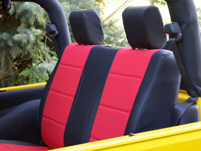 2008 Jeep Wrangler front Leatherette seat covers with Salsa Sof-Touch inserts and Black Sof-Touch trim