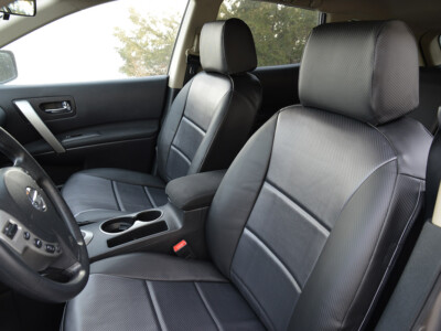 2013 Nissan Rogue front Leatherette Seat Covers with Flint Carbon Fiber inserts and Black Carbon Fiber trim