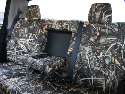 2017 Honda Ridgeline rear seat covers with fold-down center armrest in Realtree Max-4 HD camouflage