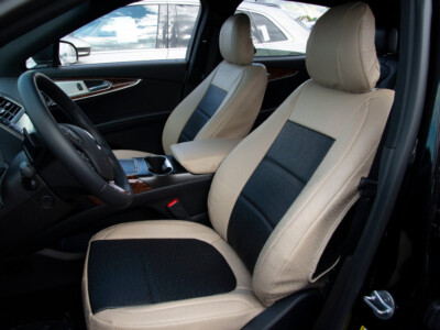 2017 Lincoln MKX front exotic seat covers with Black Ostrich inserts and Sandstone Ostrich trim