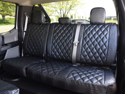 <b>
2018 Ford F-150
</b>
  <br>
         Insert: Black Ostrich E01 Diamond (Sim. Leather)
  </br>Trim: Midnight Croc E43 (Sim. Leather)
<br>Product: Exotic - Gold Series</br> | Covers and Camo