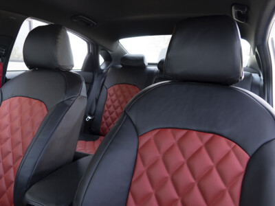 2020 Kia Forte front Leatherette seat covers with Salsa Sof-Touch diamond-quilted inserts and Black Sof-Touch trim