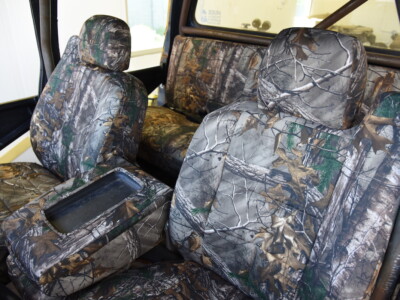 2002 Chevy Silverado 1500 front Realtree Xtra seat covers with matching console cover