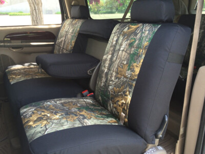 2004 Ford Excursion second-row Realtree Xtra camo seat covers with Black Dura EZ-Care trim