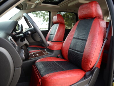 <b>
2014 Chevy Tahoe
</b>
  <br>
         Insert: Midnight Croc E43 (Sim. Leather)
  </br>Trim: Flame Croc E44 (Sim. Leather)
<br>Product: Exotic - Gold Series</br> | Covers and Camo