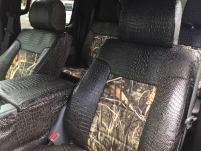 <b>
2014 Ford F-150
</b>
  <br>
         Insert: Realtree® Max-4 HD® C64 (Canvas)
  </br>Trim: Ebony Croc E40 (Sim. Leather)
<br> Product: Exotic - Gold Series </br> | Covers and Camo