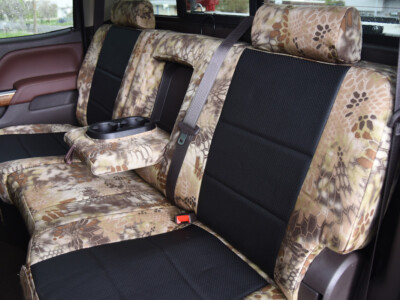 <b>
2017 Chevy Silverado 3500
</b>
  <br>
         Insert: Black Perforated Sof-Touch L01 (Sim. Leather)
  </br>Trim: Kryptek® Highlander™ C70 (Canvas)
<br> Product: Camo - Gold Series </br> | Covers and Camo