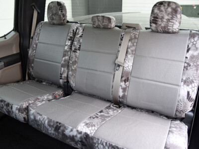 2017 Ford F-150 rear seat covers in Medium Gray Ostrich and Kryptek Raid camouflage