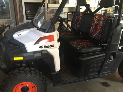 2018 Bobcat 3400 seat covers with Sirphis Wildfire camouflage inserts and Midnight Croc trim