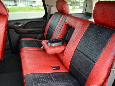 2014 Chevy Tahoe rear Alligator seat covers with Midnight Croc inserts, Flame Croc trim, and center armrest