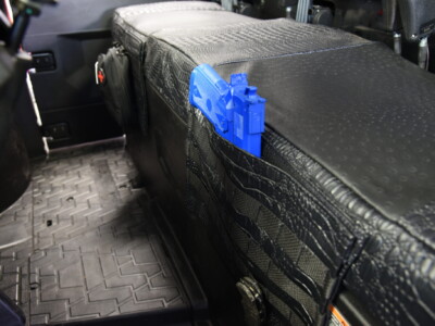 2020 Kawasaki Mule Pro UTV seat cover storage pocket in Black Ostrich and Midnight Croc simulated leather