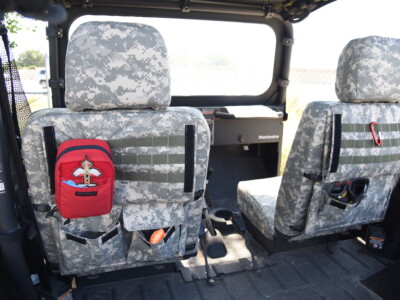 Rear interior Mahindra Roxor seat covers in Universal Digital camo