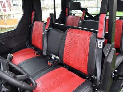 <b>
2019 Polaris Ranger
</b>
  <br>
 	Insert: Flame Croc E44 (Sim. Leather)
  </br>Trim: Black Ostrich E01 (Sim. Leather)
<br> Product: UTV </br> polaris ranger seat covers