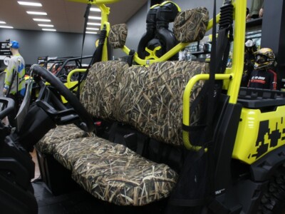 2019 Can-Am Defender front bench UTV camo seat covers in Mossy Oak Shadow Grass Blades pattern