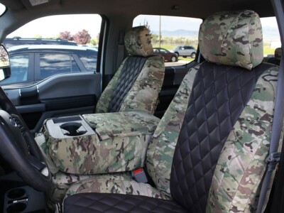 2019 Ford F-250 front seat covers in Brown Sof-Touch Diamond with MultiCam Original camouflage